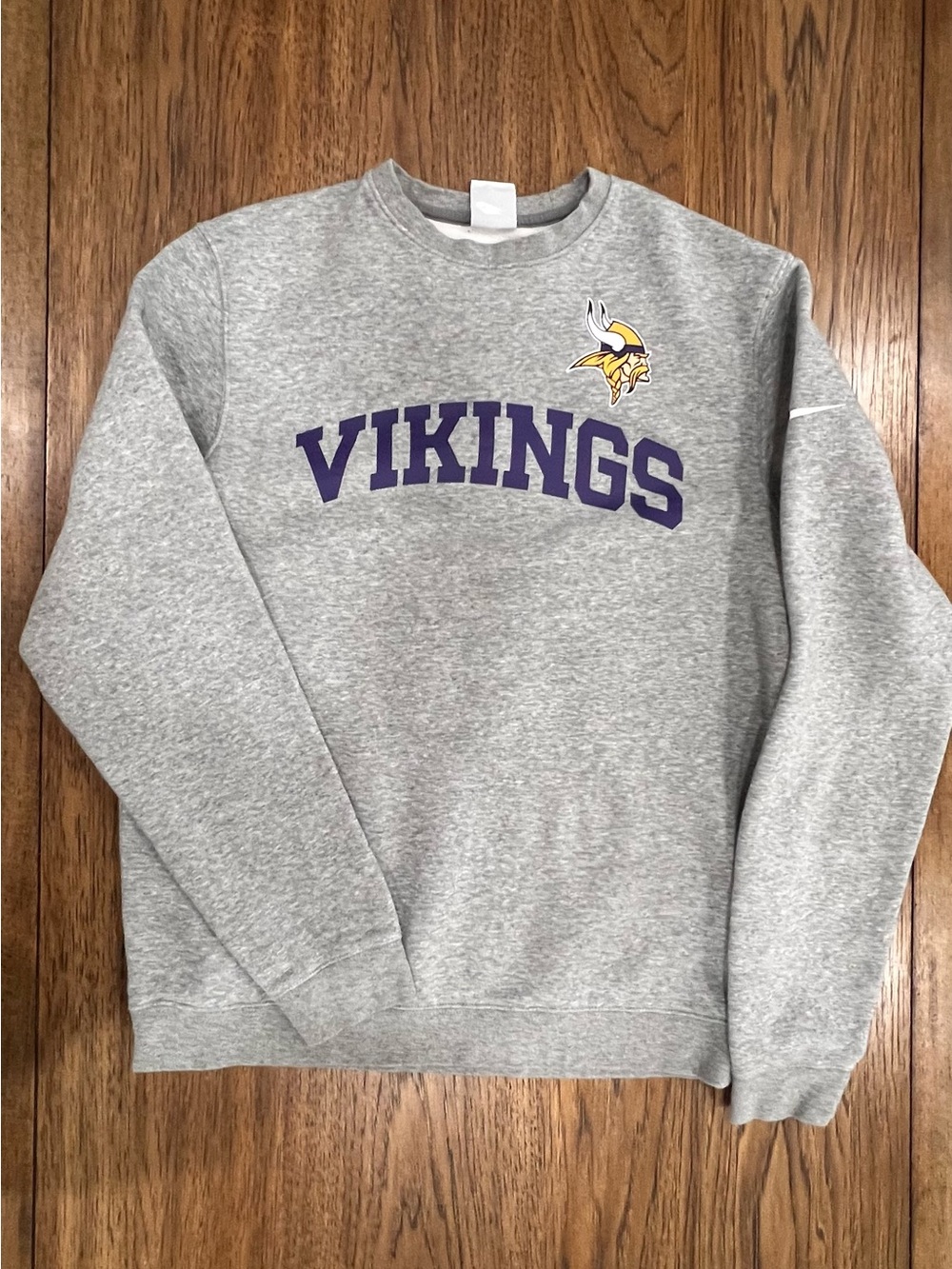 Nike Gray Vikings Crewneck Sweatshirt with Purple Lettering